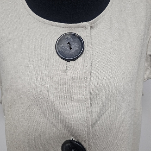 Tash & Sophie Linen Blend Lagenlook Dress Buttons Pockets Cap Sleeves Neutral - Picture 2 of 12